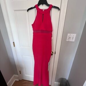 Emerald Sundae Fuchsia Halter Maxi Dress with Sheer Waistband